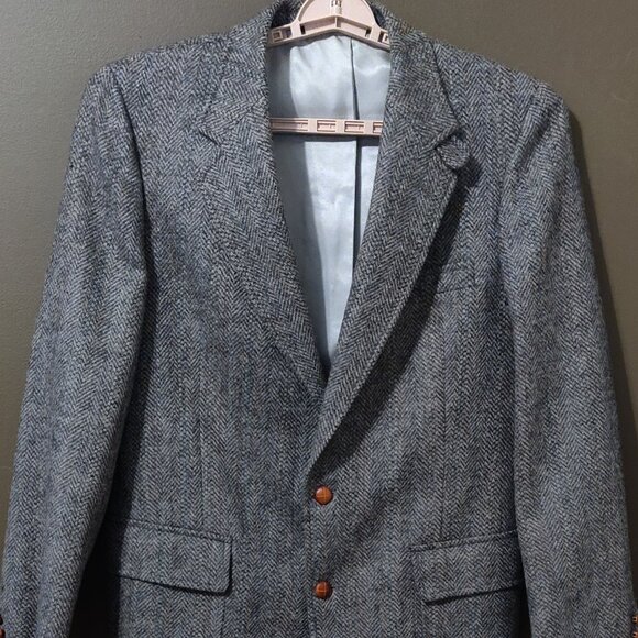 Vintage Hanover Square Wool Herringbone Tweed Throat Latch Blazer Sport Coat 41L - Picture 8 of 11